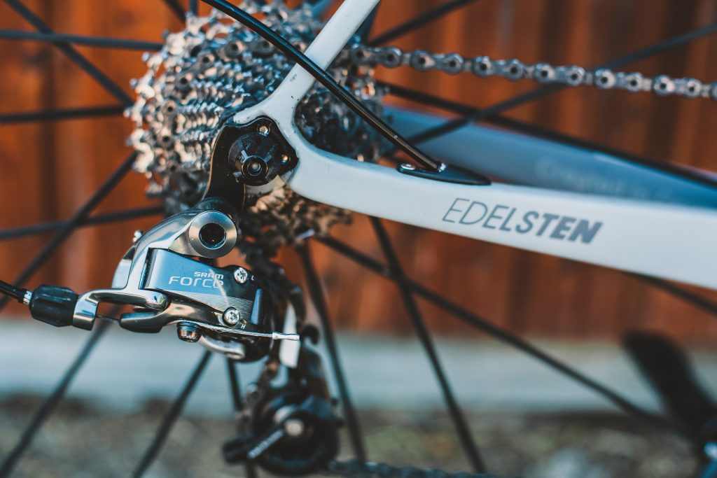 Cassette on clean bike with nice new chain.